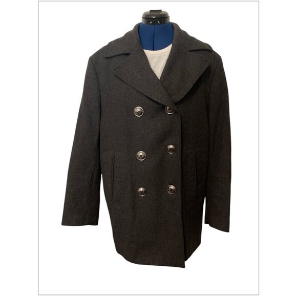 Mens Clothcraft Virgin Wool Blend Peacoat Large‎ Double-Breasted Charcoal - Picture 1 of 16